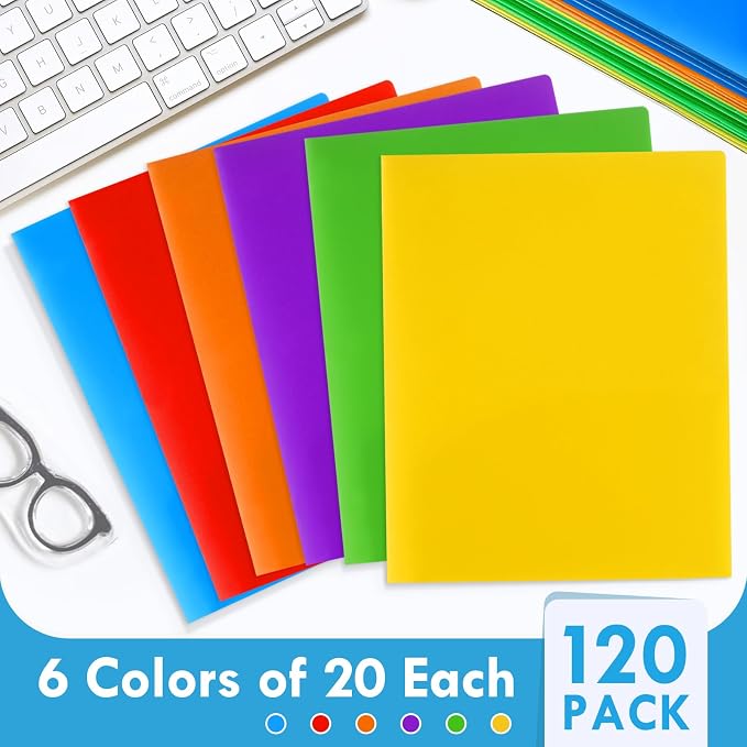 Officygnet 144 Pack 2 Pocket Folders, Heavy Duty Multicolor Plastic Folders with Pockets, Durable Bulk Folder for Letter Size Paper, Assorted Colors File Folder for Office and School Supplies - Image 8