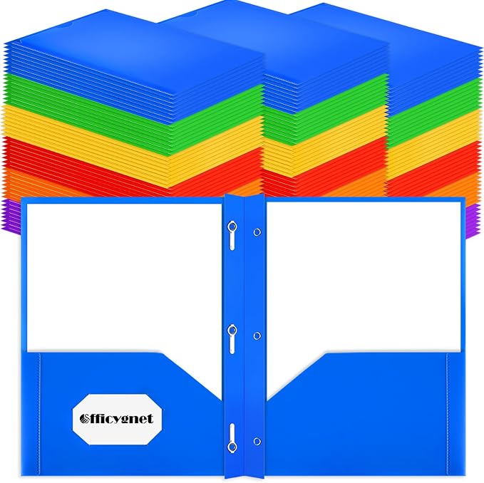 Officygnet 120 Pack 2 Folders with Pockets and Prongs, Heavy Duty Plastic Folder with Clear Front Pocket and Brads, Durable Bulk Assorted Colors File Folders for Office and School Supplies - Image 8
