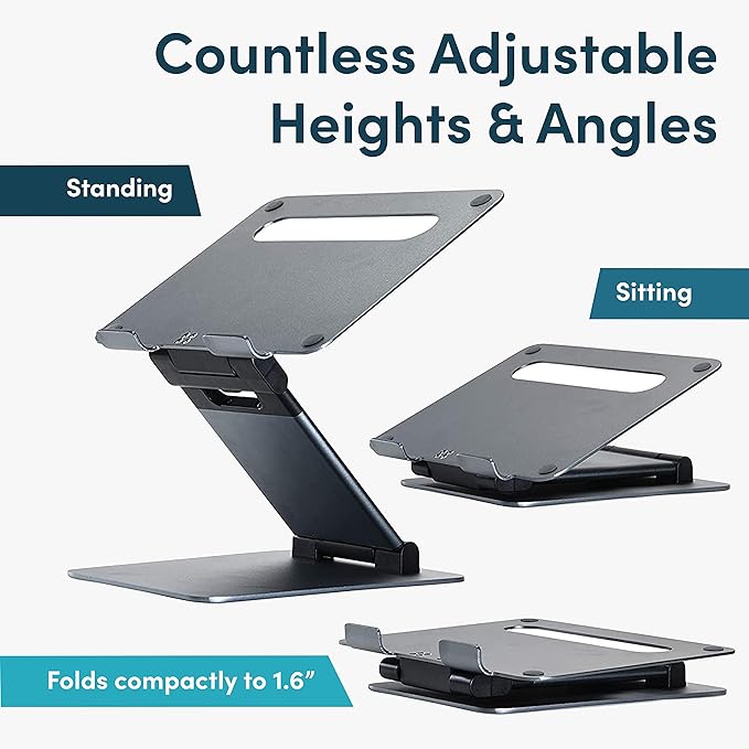 Lifelong Aluminum Adjustable Laptop Stand, Extra Tall 20" Riser, Grey | Ergonomic Portable Foldable Computer Stand, Fits 10-17” Laptops for Office Meetings, Teamwork & Desk Setup - Image 3