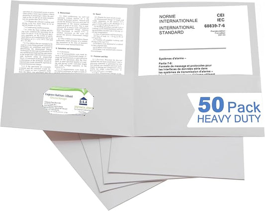 Zzrywuty 50 Packs White Two Pocket File Folders with Business Card Slot,Special Paper,Letter Size,Holds 100 Sheets for School,Office,Business by Zzrywuty