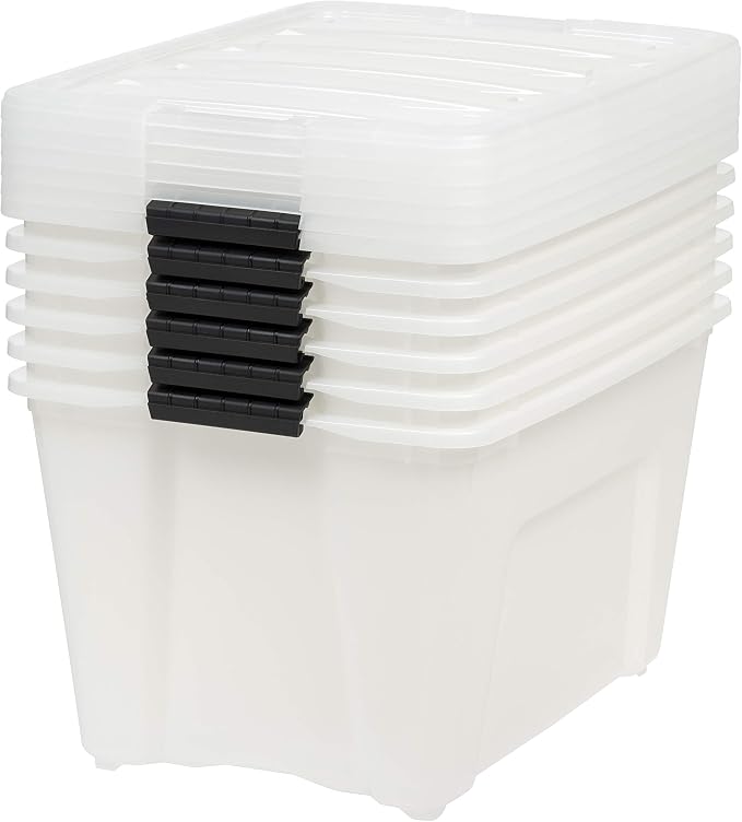 IRIS USA 6-Pack 54 Quart Storage Bins with Lids, Pearl | Conceals contents for a clean look. Perfect for moving, blankets, clothing, and garage storage. Nestable design saves space - Image 4