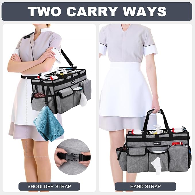 Extra Large Cleaning Caddy Bag with Rigid Support Board, Cleaning Organizer Tote with Detachable Divider, Adjustable Shoulder Strap & Waist Belt, Cleaning Supply Carrier for Cleaners & Housekeepers - Image 5