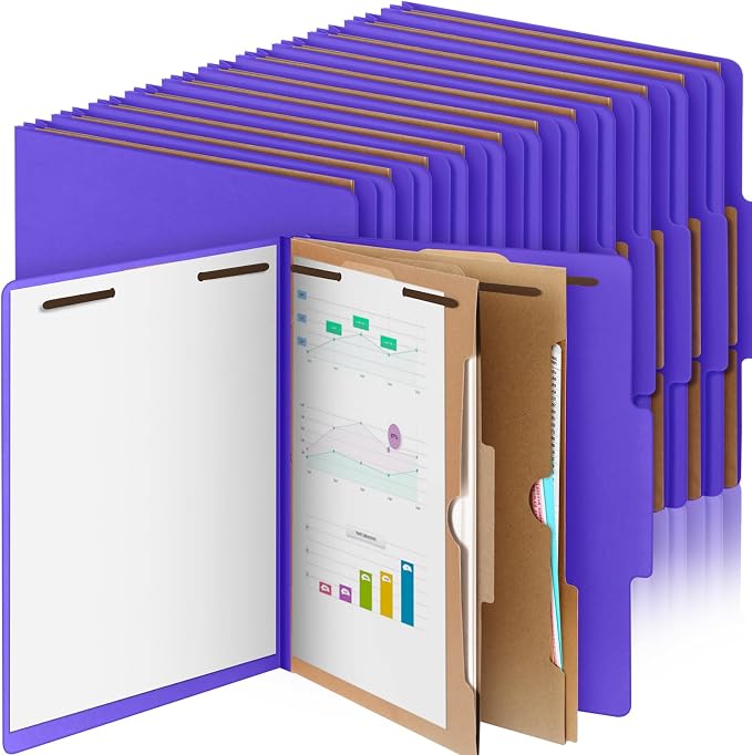 24 Pcs Skyygemm Classification Folder Letter Size, 2 Pocket File,Purple | Back to School Supplies, File Organizer with Fastener, Expanding File Organizer Bulk for Office Employee, Staff, Teacher by Skyygemm