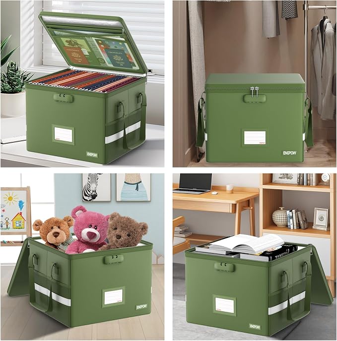 ENGPOW 5200°F File Box Fireproof Document Box with Lock,Heat Insulated Collapsible File Storage Organizer Box with Handle,Portable Home Office File Cabinet for Hanging Letter/Legal Size Folder, Green - Image 7