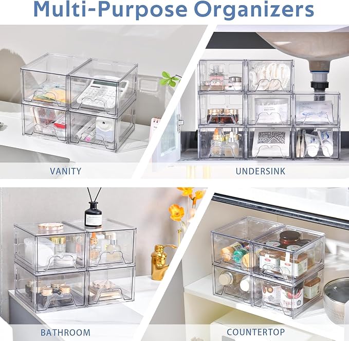 8Pack Acrylic Storage Drawers, Clear Stackable Storage Drawers, Acrylic Storage Bins with Drawers for Fridge Organizers, PlasticDrawers Stackable for Makeup Organizers Cosmetic Display - Image 5