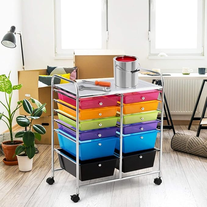 Moccha 12-Drawer Rolling Storage Cart - Under Desk Storage Drawers with wheels for Craft Art Supply Paper Salon, Scrapbook Paper Tools, Mobile Utility Cart for Classroom, Colorful - Image 2