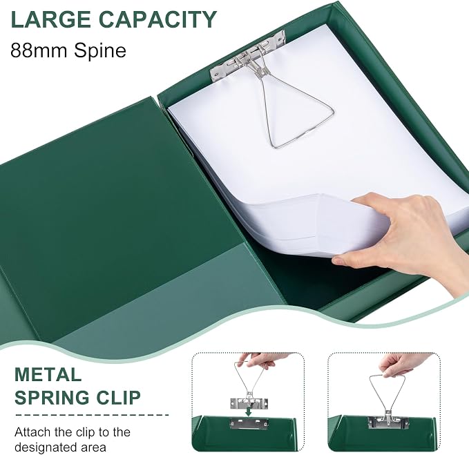 Storage File Boxes 4 Pack, Foldable File Box with Clip, 88mm Spine, Green | Archives Cases with Magnetic Closure, Plastic Document File Organizer Storage - Image 4