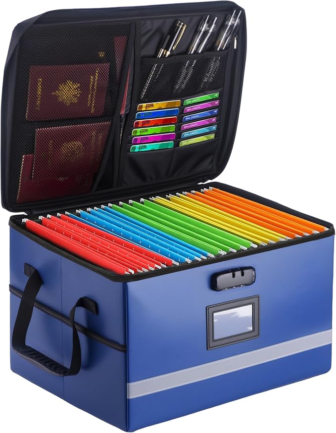 EXLIFBAG File Organizer, Fireproof File Box with Lids, Important Document Organizer Box with Lock, Portable File Folder Organizer with Handle by EXLIFBAG