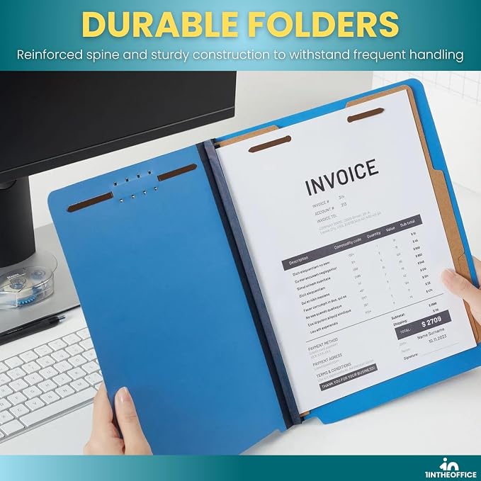 1InTheOffice Pressboard Classification Folders, Letter, 6 Section, Cobalt Blue, 10/Box, 2 Pack - Image 5