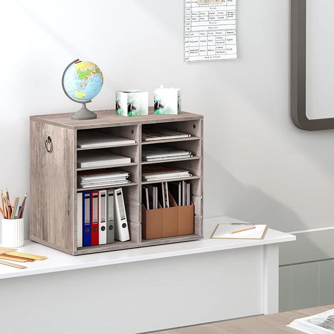 HOOBRO Literature Organizers, 12 Compartments Office Mailbox with Adjustable Shelves, Wood Countertop Literature Sorter for Office, Home, Classroom, Mailrooms Organization Greige BG12WF01 - Image 7