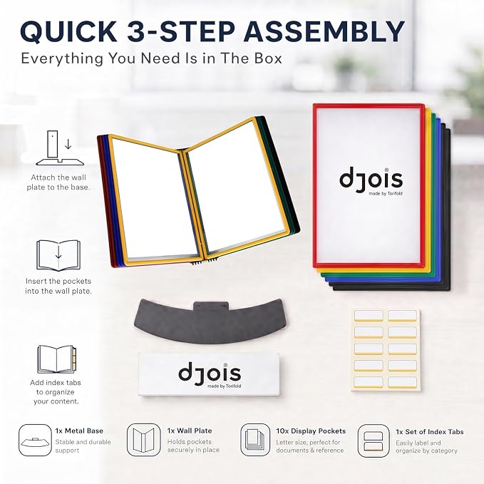 Tarifold Desktop Reference System, 10 Pockets, Easy-Load Design, Assorted | 10 Double-Sided Polypropylene Pockets, Holds 20 Letter-Size Sheets, Sturdy Metal Base, Quick and Easy to Assemble - Image 4