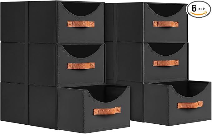 Stackable Storage Drawers - Collapsible Storage Bins with Drawers, 6 Pack Small Closet Organizer Bins, Fabric Pull Out Organizer for Bedroom, Living Room, Dorm, Black by Homsorout