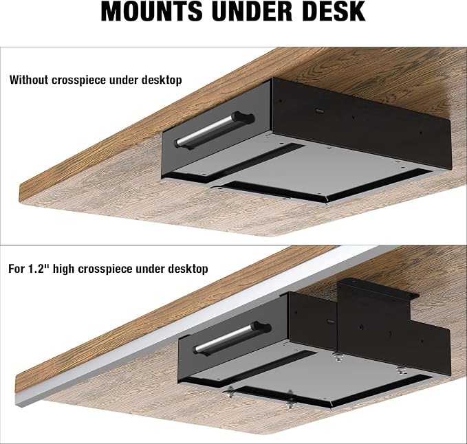 UNITEDPOWER Under Desk Drawer Storage, Pull-Out Office Hidden Counter Drawer, Metal Sliding Organizer Mount Below Table, Optional Bracket Height, Black - Image 3