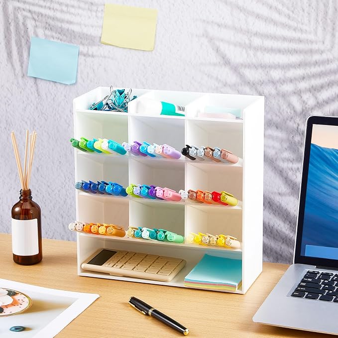 MotiMind Acrylic Pen Organizer Storage for 150 Markers Vertical Marker Organizer Acrylic Pen Display Holder for Office Desk Desktop Stationery Pencil Storage, White, 10.2 x 4 x 9.8 Inch - Image 4