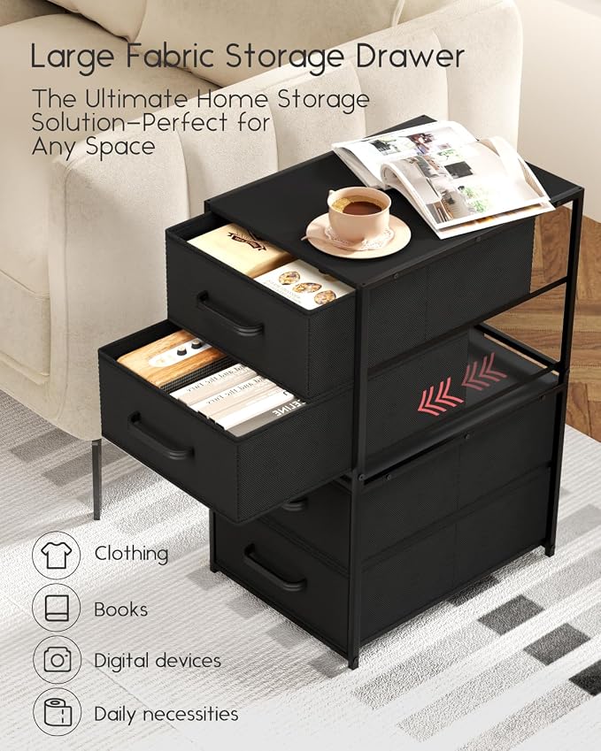 Stackable Storage Drawers - 2 Tier Closet Organizer with Metal Handles, Fabric Dresser with Collapsible Bins for Bedroom, Dorm, Office, Black, 2 Pack - Image 6