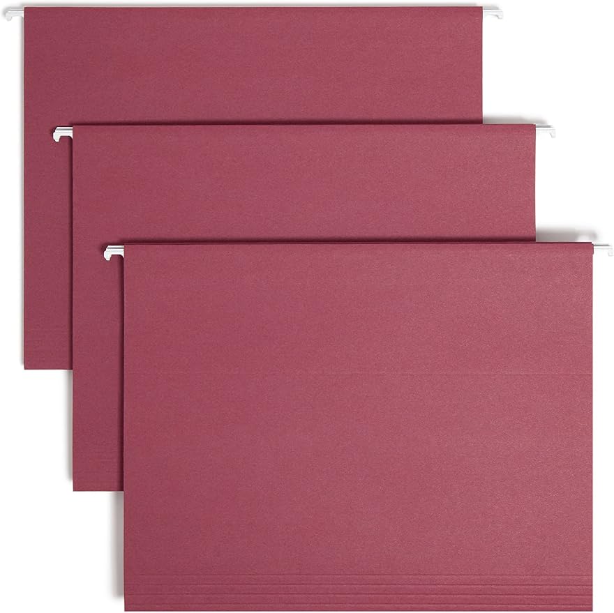 Smead Colored Hanging File Folder with Tab, 1/5-Cut Adjustable Tab, Letter Size, Maroon, 25 per Box (64073) (Pack of 1) by SMEAD