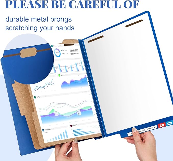 Skyygemm 24 Pack Classification Folders, Letter Size,2 Dividers,Dark Blue | Pressboard File Folders, 2 Prong Fasteners, 2" Expanding, Manila, End Tab, for Office School Legal Records Medical - Image 5