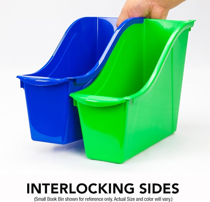 Storex Large Book Bin, Interlocking Plastic Organizer for Home, Office and Classroom, Assorted Colors, 30-Pack (70105C06C) - Image 4