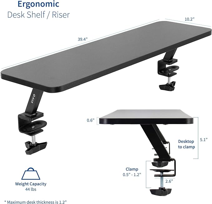 VIVO Black Clamp-on Large 40 inch Ergonomic Desk Shelf, Dual Computer Monitor and Laptop Riser Stand - Desk Organizer for 2 Screens STAND-SHELF40B - Image 2