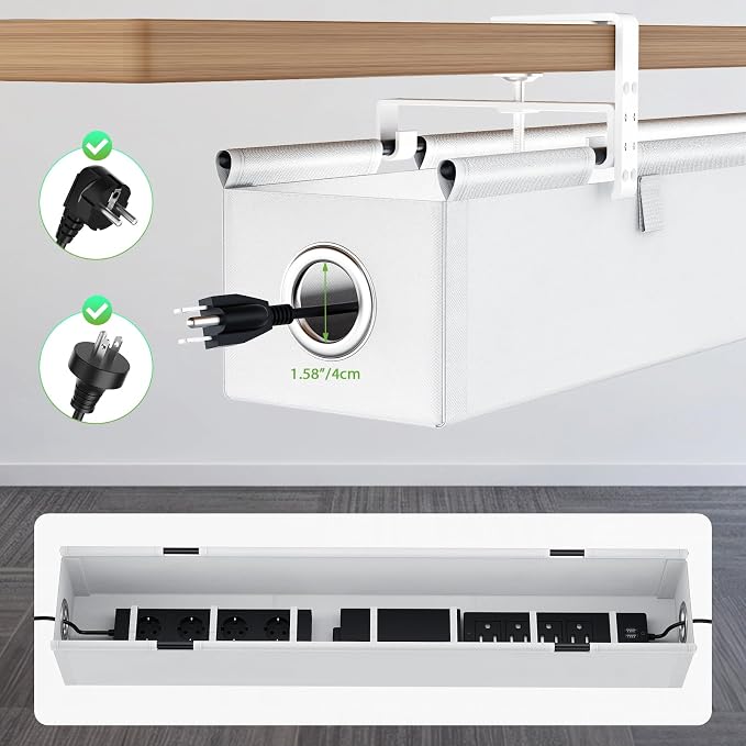 KEEGH Under Desk Cable Management Tray 36", No Drill Cord Organizer, White | Heavy Duty, Large Capacity, 3-Level Clamp Fit 0"-2.5" Desks, Clamp/Screw Mount, for Home, Office, Gaming, Room, Studio - Image 6