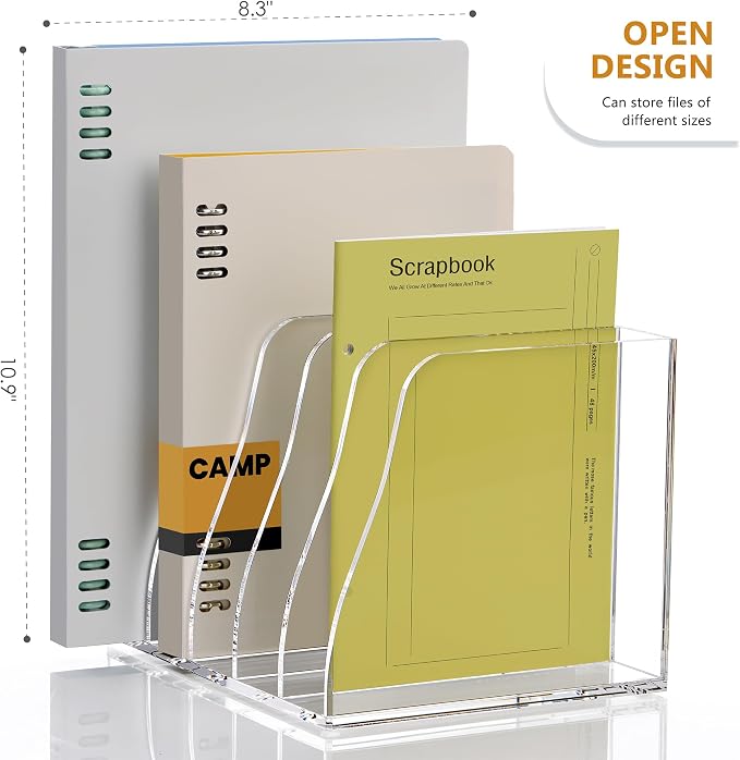 SANRUI Acrylic Desk Magazine Holder File Organizer Sorter,5 Slot Clear | B5 Size, Vertical Workspace Document Sorters, Folder Rack for Office Accessories Organization Storage - Image 3
