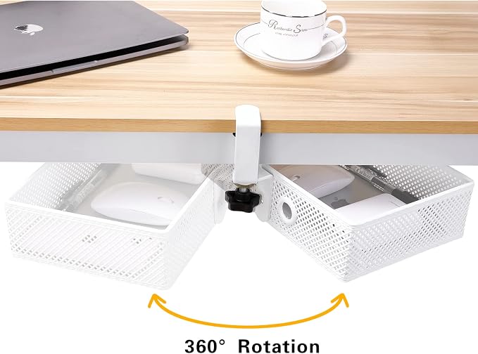 Under Desk Drawer, Clamp on Desk Organizer Hanging Desk Storage Under Table | Under desk organizer: clamp on desk drawer, 360° rotating desk basket, hanging desk organizer, clamp on desk shelf, no-drill - Image 3