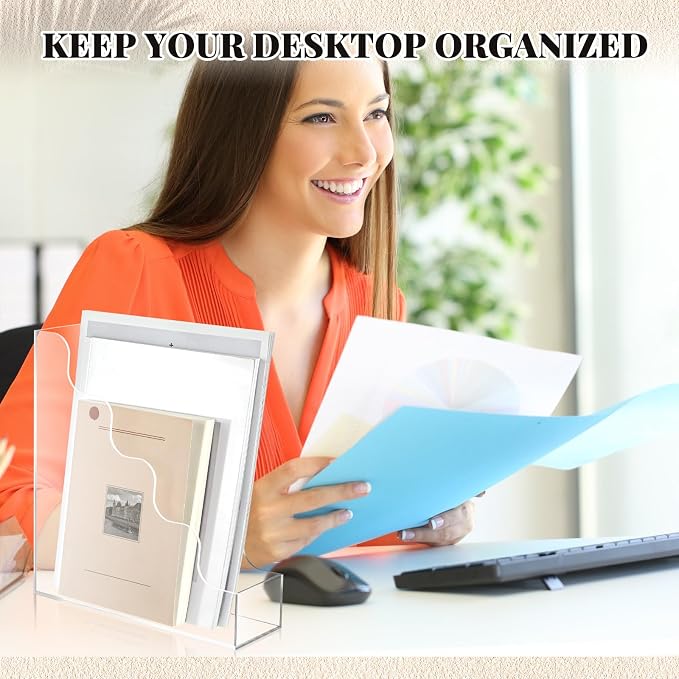 Engrowtic Clear Acrylic Magazine File Holders, Water Ripples Vertical File Organizer, Acrylic Files Holders for Desk Office Classroom Home Decor Document Storage Organizer Back to School - Image 4