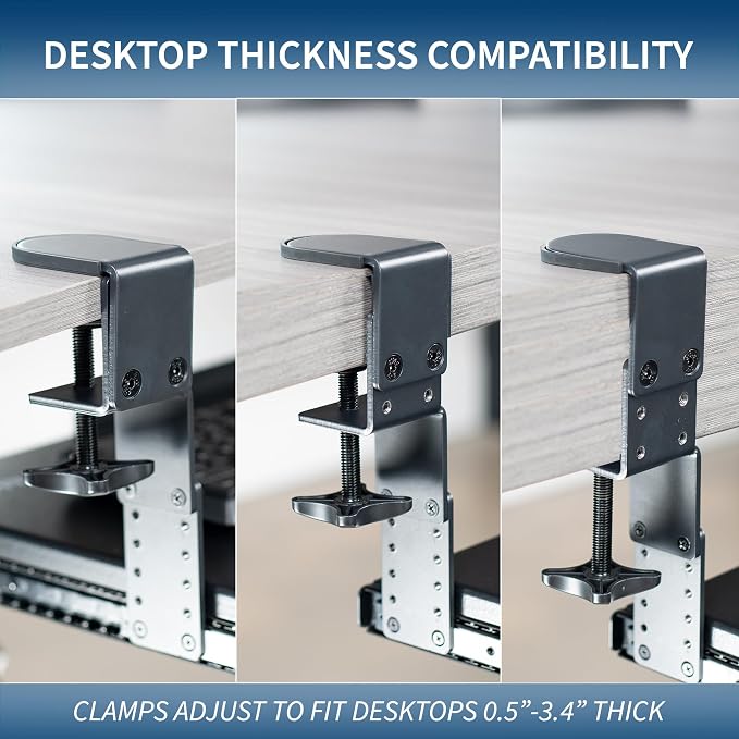 VIVO Large Height Adjustable Clamp-on Keyboard Tray, Extra Sturdy Pull Out Platform with Storage Drawer, 27 (33 Including Clamps) x 11 inch Slide-Out Tray with Organizer, Black, MOUNT-KB05HB-DR - Image 6