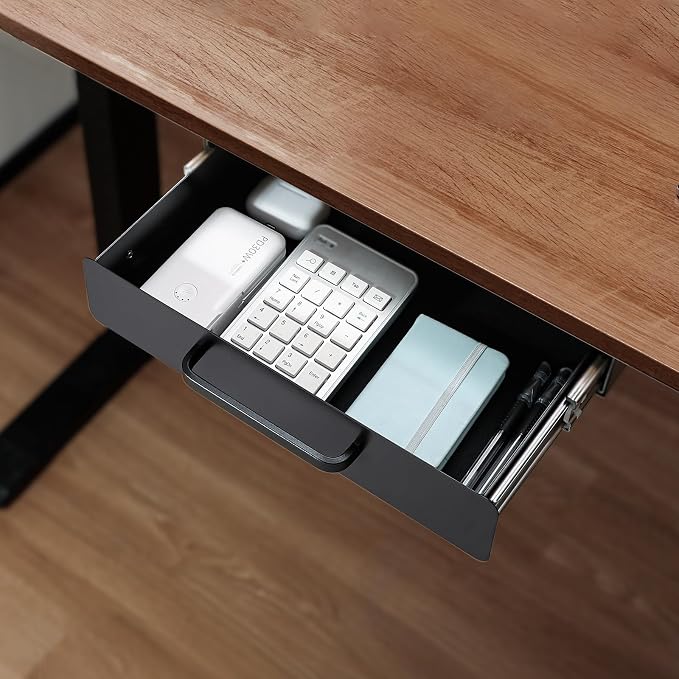 VEVOR Under Desk Drawer Slide Out, 13 inch Attachable Desk Drawer for Sit Stand Workstation, Hidden Under Counter Drawers for office Home, Black - Image 8