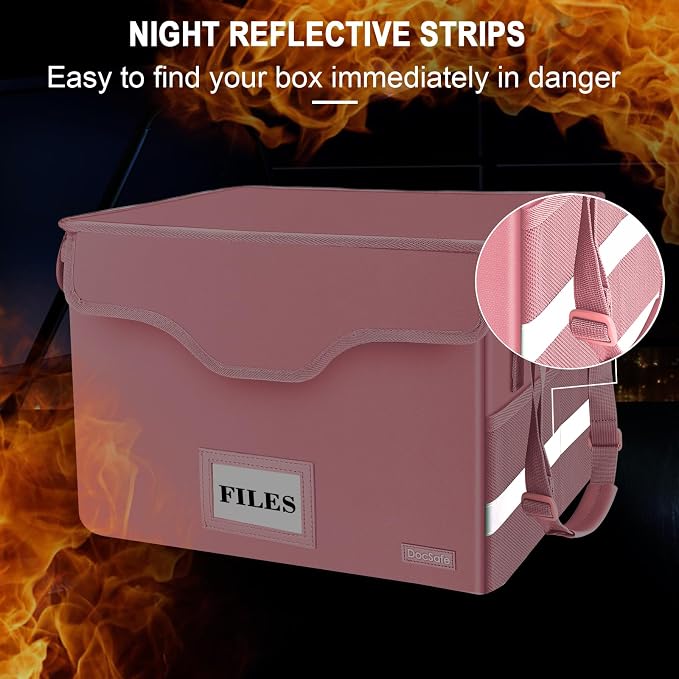 DocSafe Fireproof Document Box with Lock,File Storage Organizer with Pockets,Collapsible Portable File Box Home Office Safe Filing Cabinet with Handle for Hanging Letter/Legal Folders,Pink,2 Pack - Image 7