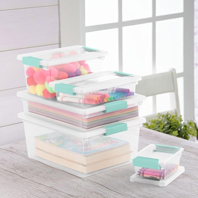 Sterilite Clip Box, Stackable Clear Plastic Bins- Deep, 8-Pack | Storage Containers with Latching Lids for Writing, Arts or Crafts Supplies - Home, Office, Classroom & Workshop Organization - Image 6