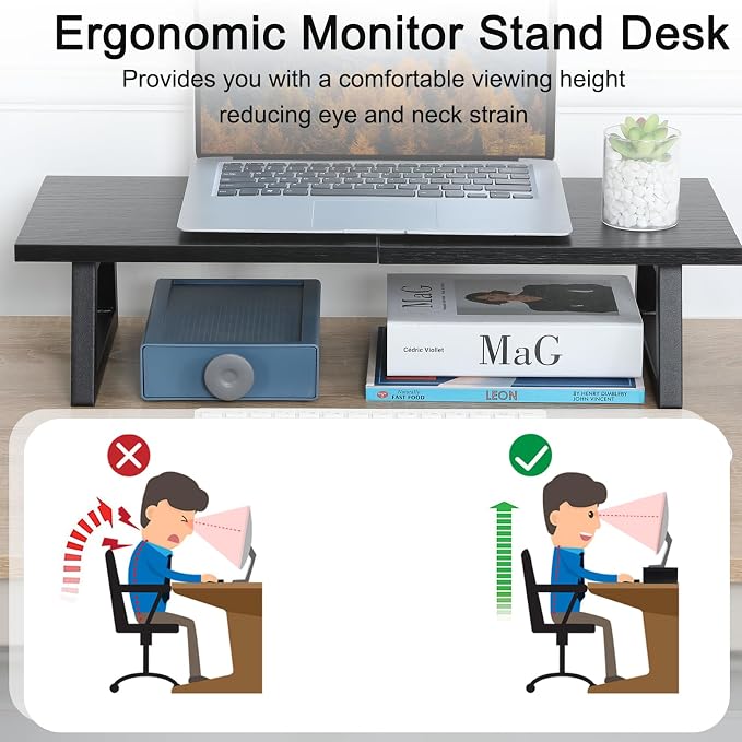 TEAMIX 24 inch Monitor Riser for Desk, Wood & Steel Computer/TV Stand Black | Laptop, PC, Printer Stand Riser, Holds 150lbs, Desktop Organizer, Keyboard Storage, for Office, Home, Gaming, Craft Space - Image 4