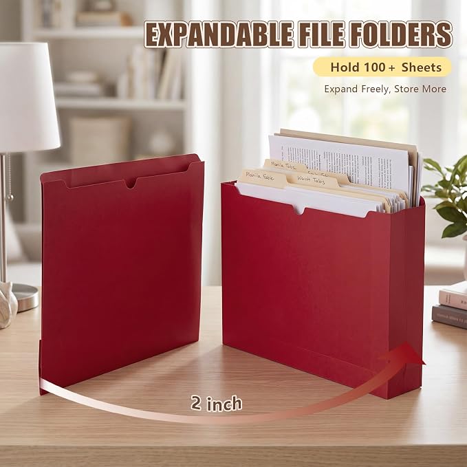 Zhehao 100 Pack 2 Inch Expanding File Folder Pocket Letter Size File Jackets Expandable Pockets Assorted Colors Heavy Duty Manila Document Organizer Reinforced Straight Cut Tab for Home Office - Image 5