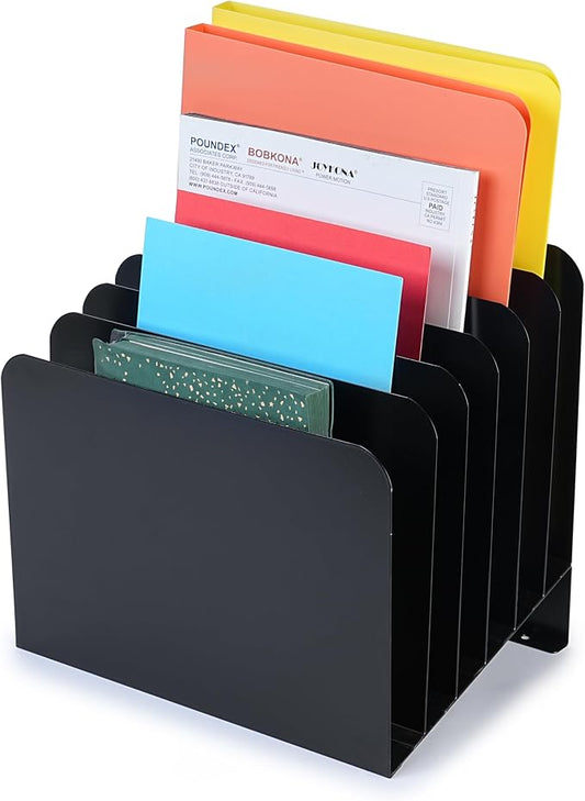Huron Desktop File Binder Organizer Storage, Inclined Slant 6 Slot, Black Commercial Grade Steel by Huron