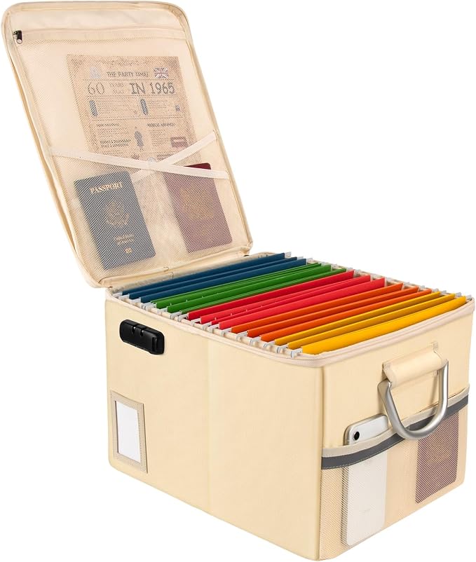 TOMKID Fireproof Document Box, Fire Proof Safe Box for Home Document Organizer with Lock, Fire Office Storage Cabinet for Hanging Letter/Legal Folder 16.1 x 12.9 x 11in (Off-white) by Aobteeny