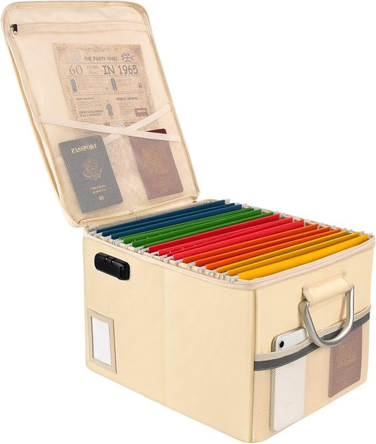 TOMKID Fireproof Document Box, Fire Proof Safe Box for Home Document Organizer with Lock, Fire Office Storage Cabinet for Hanging Letter/Legal Folder 16.1 x 12.9 x 11in (Off-white) by Aobteeny