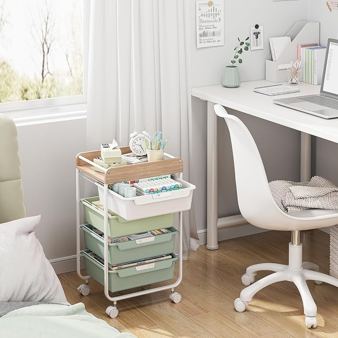 Utility Cart with 4 Drawers, Art Cart for Teacher Kid, Green | Rolling Storage Cart for Crafters Artists Student Storage Arts Crafts & Study Supplies in Craft Room Dorm Classroom Kids Room - Image 3