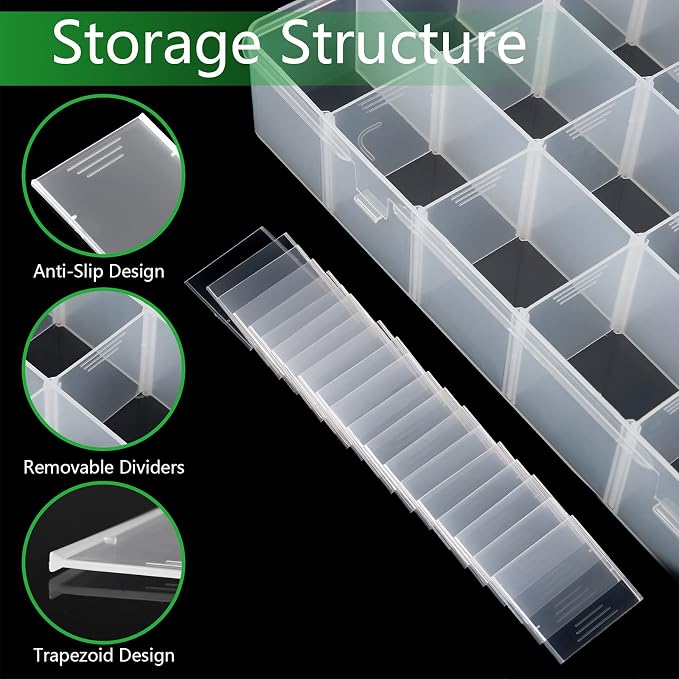 Gbivbe Large 24 Grids Plastic Organizer Box Adjustable Dividers,Clear Storage Box for Jewelry, Art DIY Crafts, Washi Tapes, Beads and Small Parts(3 Pack) - Image 2