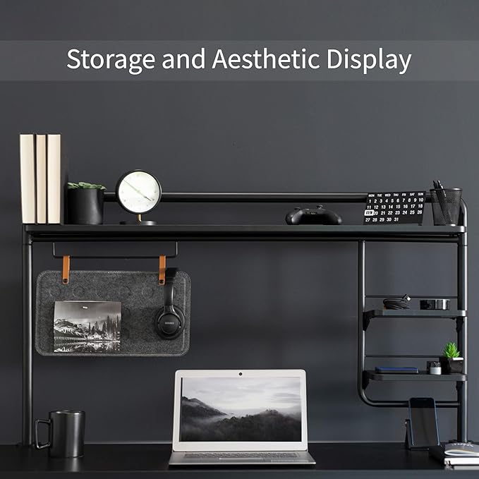 VIVO Black Clamp-on 50 inch Desktop Shelving System, DESK-SHELF55A | Raised Accessory Storage Shelves, Magnetic Memo Board Desk Organizer, Shelving for Sit Stand Workstation - Image 4