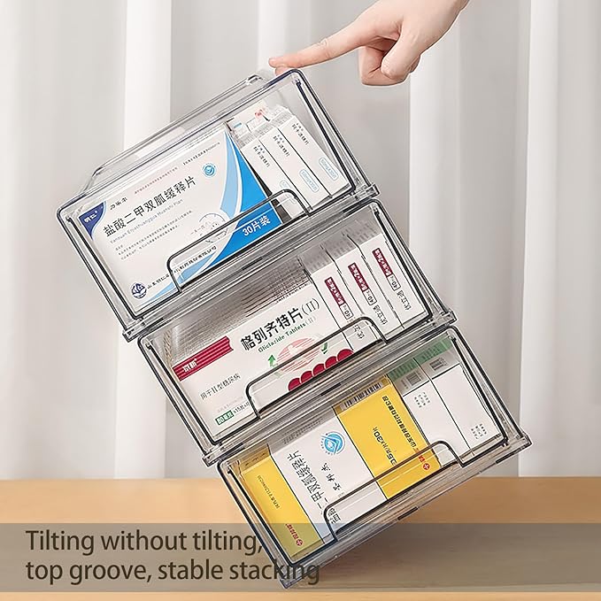 2 Pack - Clear Pulling Medicine Drawer First Aid Kit Box for Bathroom, Cabinet, Closet,Medicine Organizer, Medicine Storage Box Adhesive Bandages Family Emergency Kit (L drawer) - Image 3