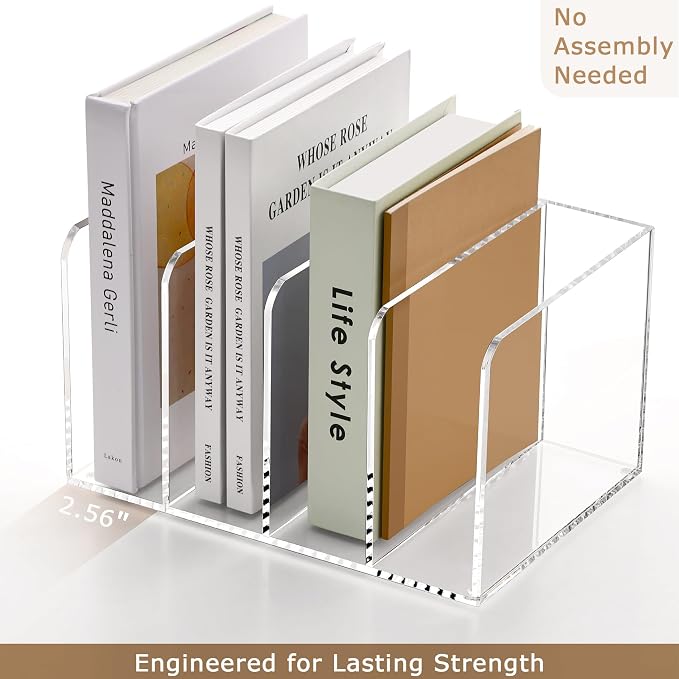 YUXUN Clear Acrylic Magazine File Holder, 4 Compartment Vertical Desk Organizer, 5mm Thick Document Sorter with Non-Slip Base, No Assembly for Office Home Classroom, Holds Binders, Books, Tablets - Image 5