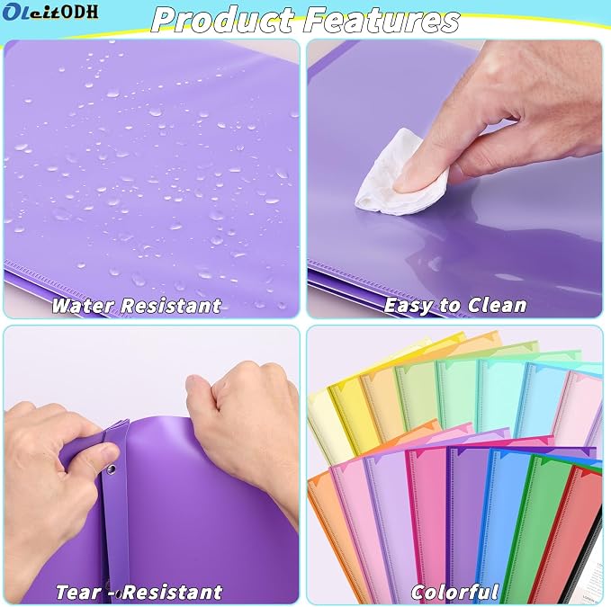 Oleitodh Plastic Folders with Pockets - 60 Pack 20 Colors & 2 Pocket Folder Bulk with 2 Business Card Slots, Heavy Duty File Folders for School Home Office and Business - Image 3