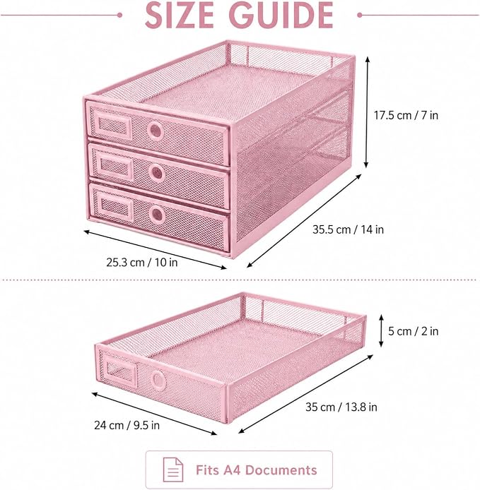 EXERZ Paper Sorter 3 Drawer Wire Mesh A4 / Desk Multifunctional Desk Organiser/Multi-Layer Letter Tray - for Documents, Magazines, Notebooks and Letter - Image 2