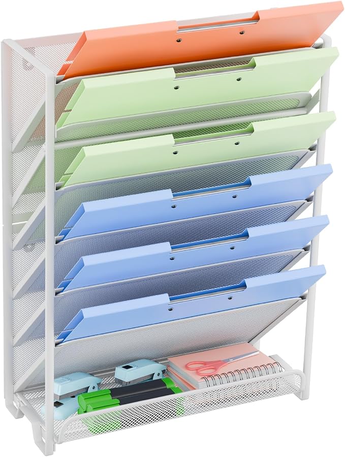 Simple Trending Wall File Organizer, Mesh 7-Tier Vertical Hanging File Holder, Desktop Metal Files Rack for Office and Home, Black by SimpleTrending
