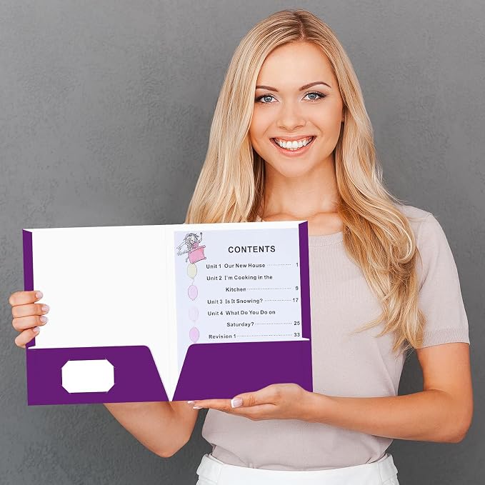 Jutom 50 Pcs 2 Pocket Glossy Paper Folders Glossy Paper Laminated Portfolios, Letter Size, Presentation Folders with Pockets for Office Teacher Worker Supplies(Purple Color) - Image 4