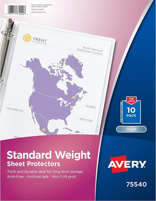Avery Clear Standard Weight Sheet Protectors, Top Load, 10 Document Protectors (75540) by Avery