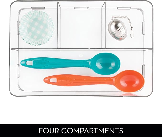 iDesign Interlocking 4-Section Drawer Organizer, Clear | For Kitchen, For Bathroom, For Desk Drawers - Image 3