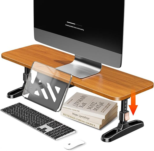 Wooden Monitor Stand Riser for Desk,Adjustable Height Monitor Shelf Riser with Phone Holder,Desk Storage Organizer Accessories,Wood Computer Screen Stands for Office,Home,Laptop,Printer,TV by Unknown