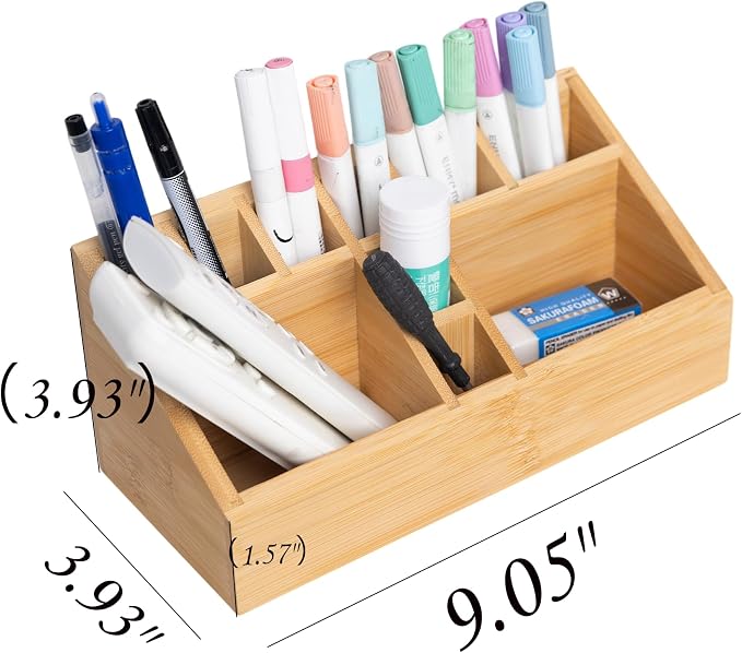 2 Pack Small Bamboo Art Supply Organizer | Art Supply Holder & Office Storage Caddy, For Colored Pencils, Crayons, Paintbrushes - Image 3