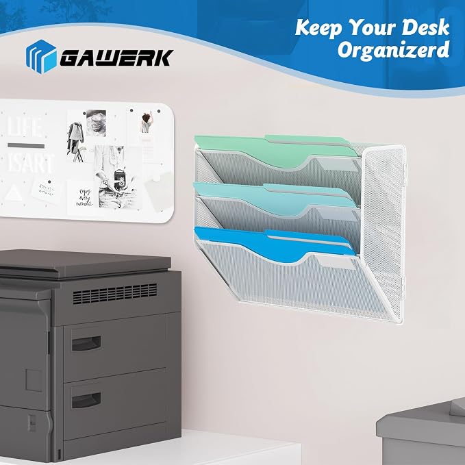 Gawerk 3 Tier Hanging Wall File Organizer, Mesh Mail Paper Orgnization Hanging File Folder Holder for Home Office, White - Image 5